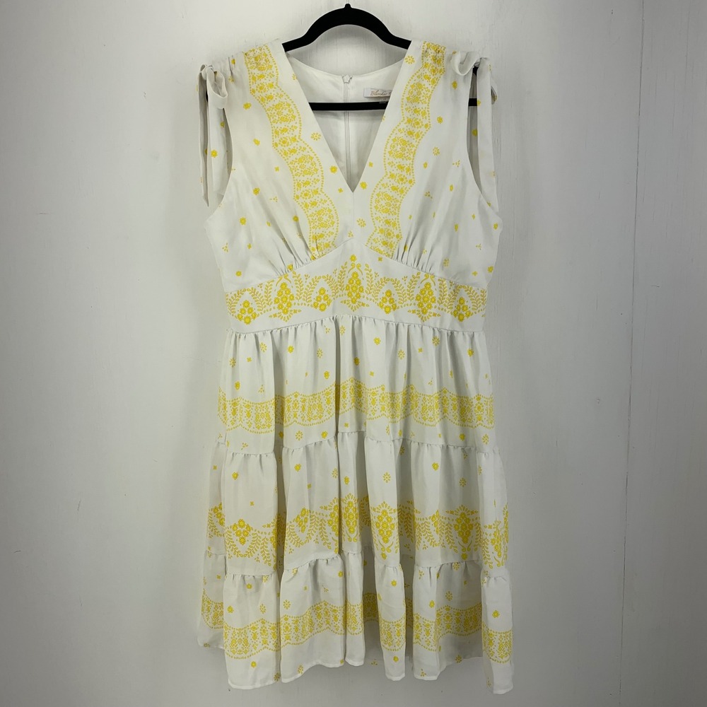 Bleecker 126 Womens 16 Yellow Floral Print Tiered Mini Dress Prairie Sundress